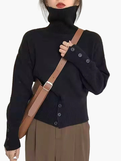 Damers Elegant Oversized Stickad Tröja med Knappar – Avslappnad Mode för Vardagsbruk