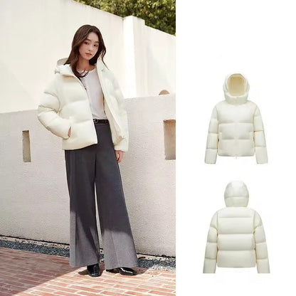 Dam Kort Vinterjacka med Huva – Trendig och Varm för Vardagsbruk