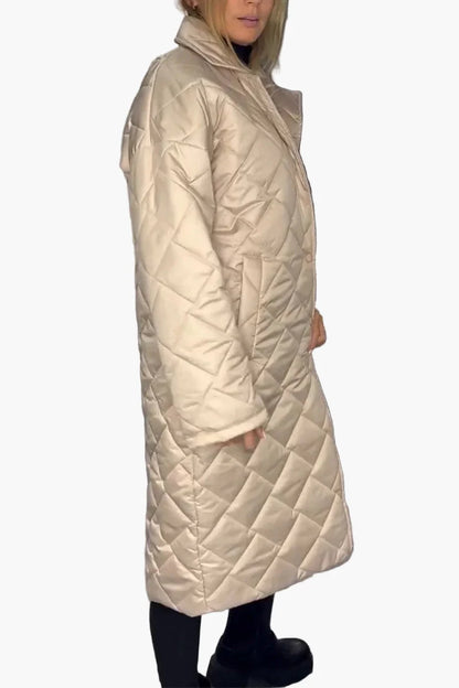 Dam Quiltad Vändbar Vinterkappa med Elegant Siluett och Leoparddetaljer – Perfekt för Kalla Dagar