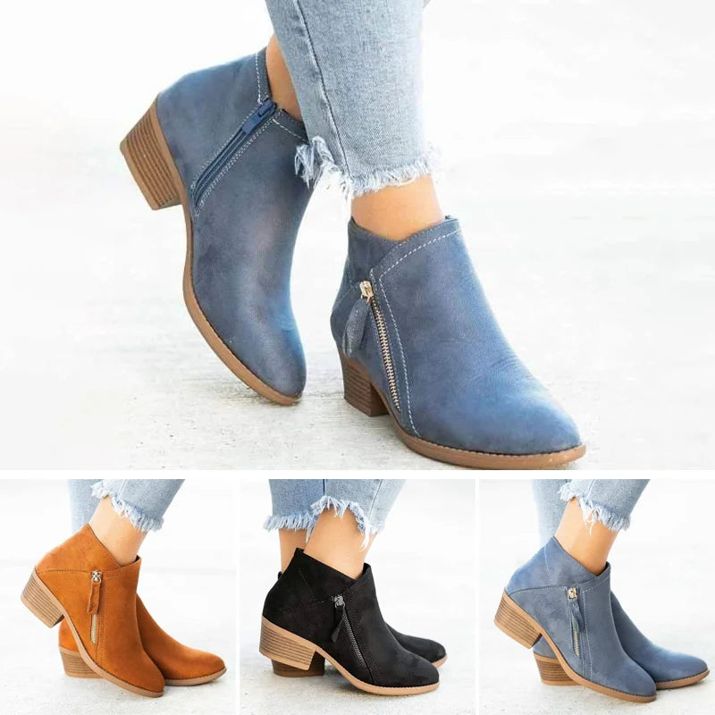 Damers ortopediska låga ankelboots med vintage stil för vardagsbruk