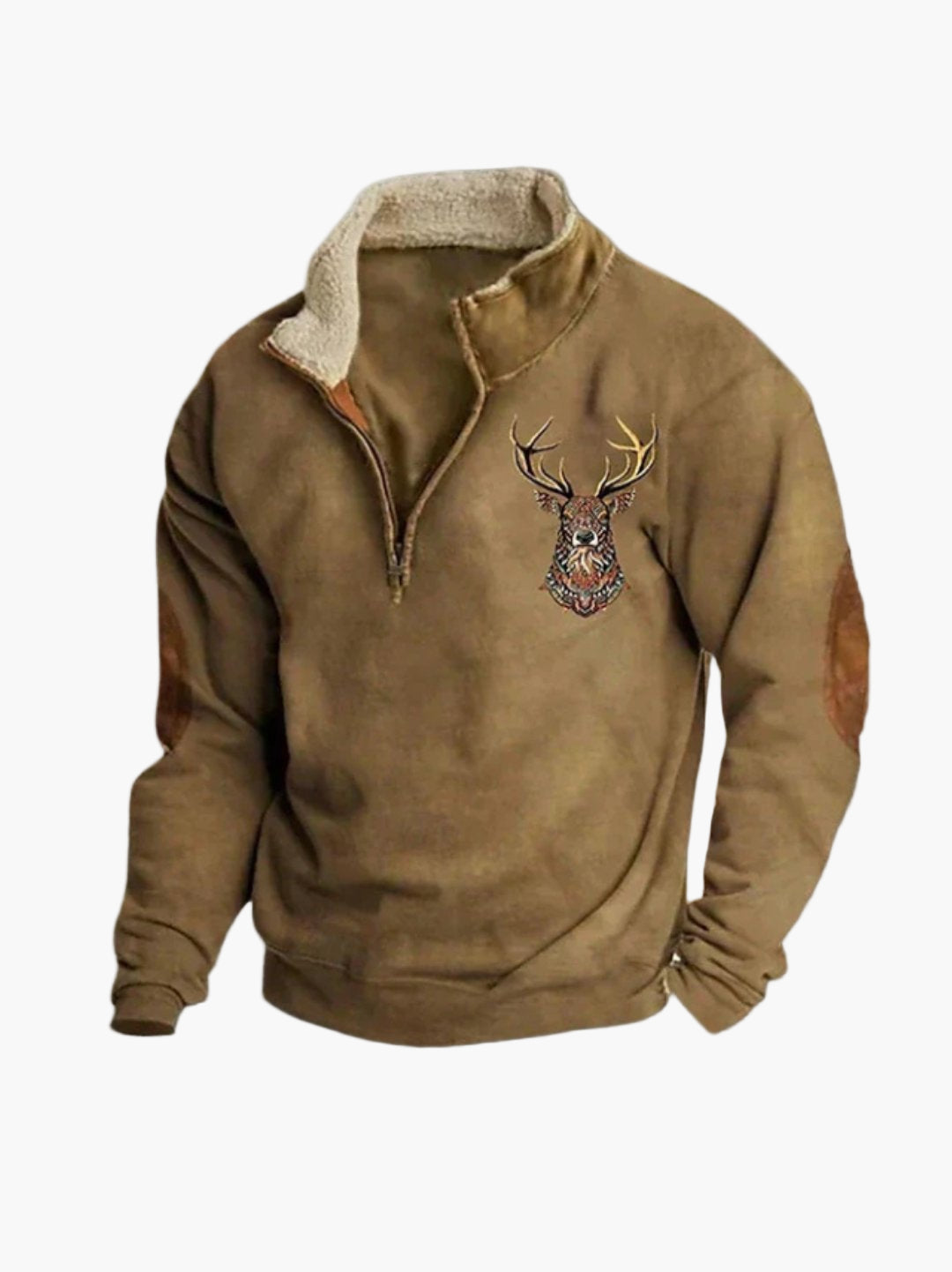 Herrtröja med Kvartdragkedja och Broderad Hjort – Fritidsstil och Värme