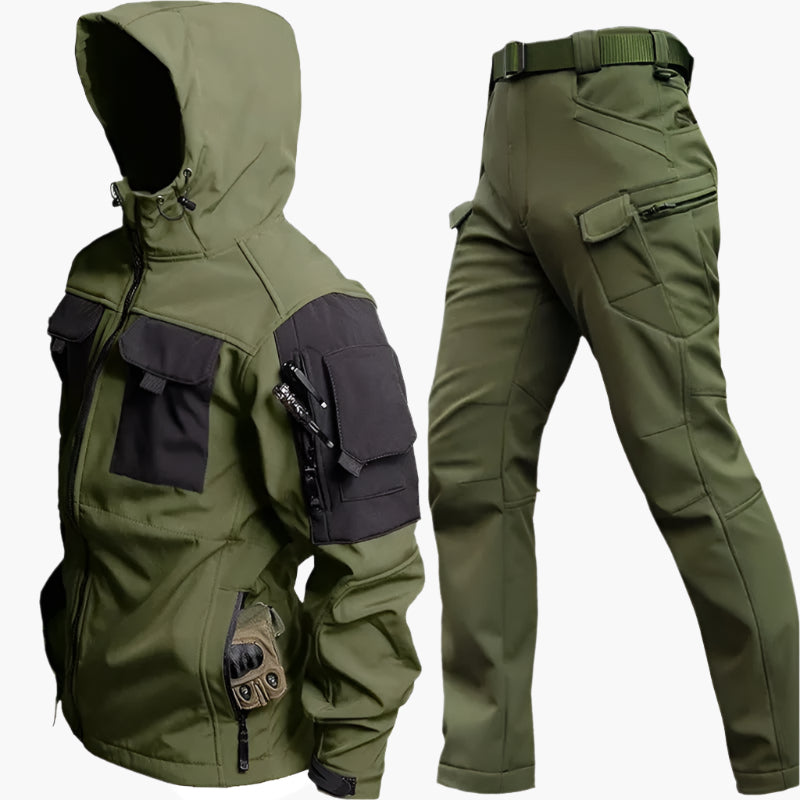 Herrar Taktiskt Softshell Set för Utomhusbruk – Jacka och Byxa för Vandring, Camping & Äventyr
