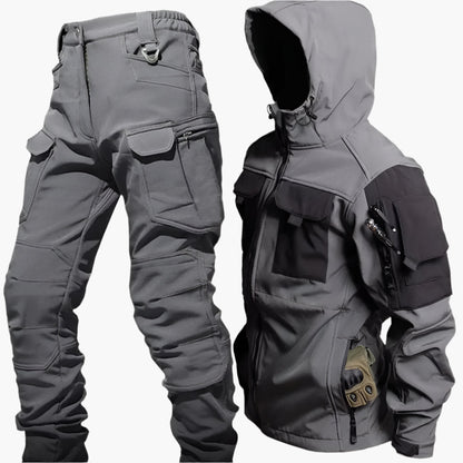 Herrar Taktiskt Softshell Set för Utomhusbruk – Jacka och Byxa för Vandring, Camping & Äventyr