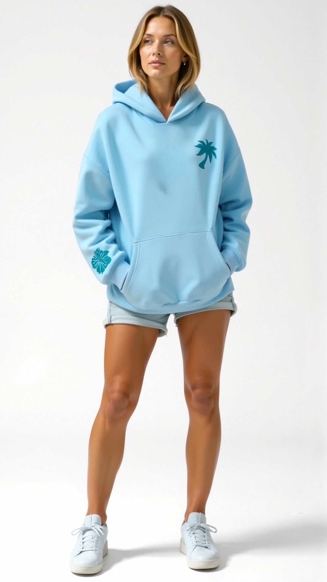 Dam Hoodie med tropiska broderier – Avslappnad streetwear för vardag och fritid