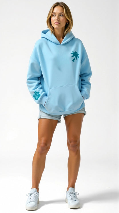 Dam Hoodie med tropiska broderier – Avslappnad streetwear för vardag och fritid