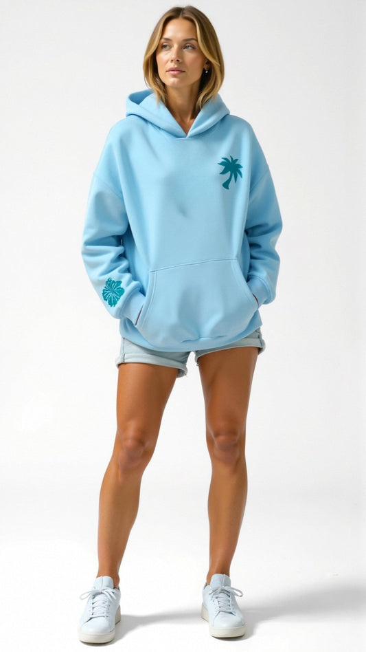 Dam Hoodie med tropiska broderier – Avslappnad streetwear för vardag och fritid