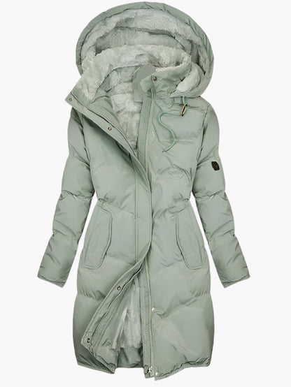 Dam Parkas Lång Vinterjacka med Huva och Fleecefoder – Elegant Varm Ytterplagg
