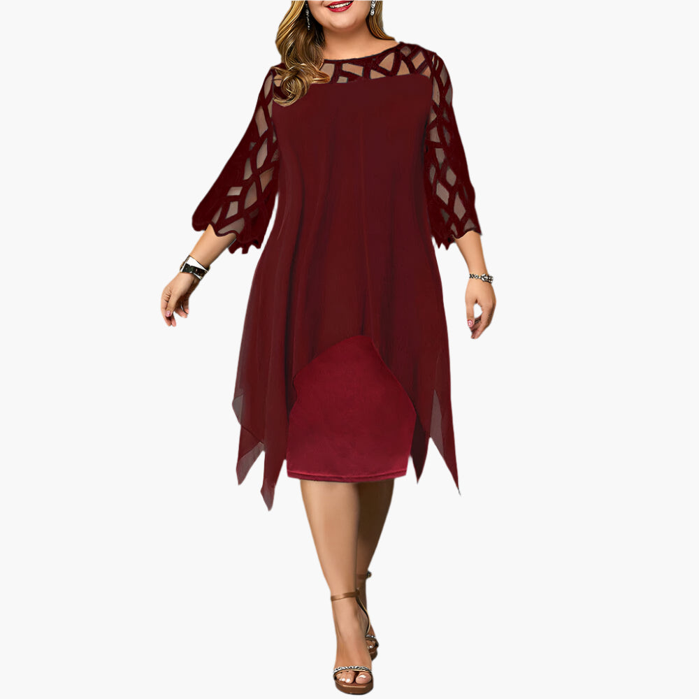 Dam Klänning Plus Size Elegant Festklänning med Spetsärmar och Midi Design