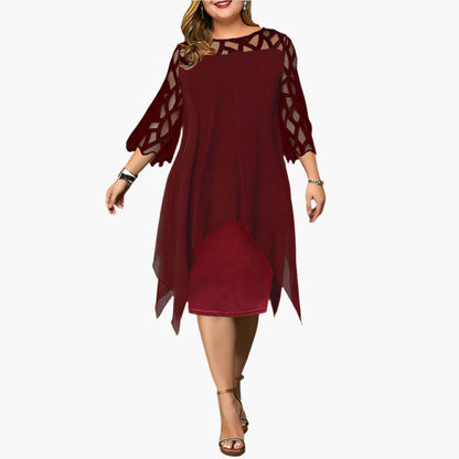 Dam Klänning Plus Size Elegant Festklänning med Spetsärmar och Midi Design