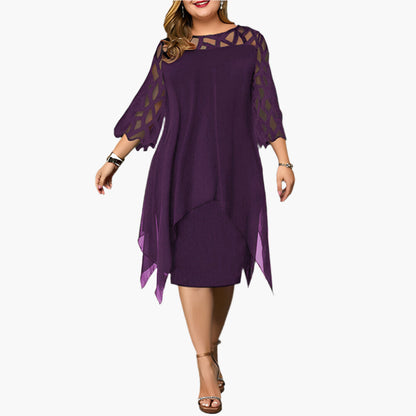 Dam Klänning Plus Size Elegant Festklänning med Spetsärmar och Midi Design