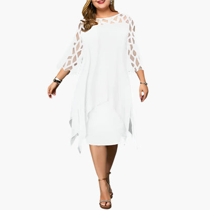 Dam Klänning Plus Size Elegant Festklänning med Spetsärmar och Midi Design