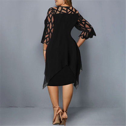 Dam Klänning Plus Size Elegant Festklänning med Spetsärmar och Midi Design