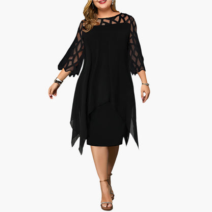 Dam Klänning Plus Size Elegant Festklänning med Spetsärmar och Midi Design