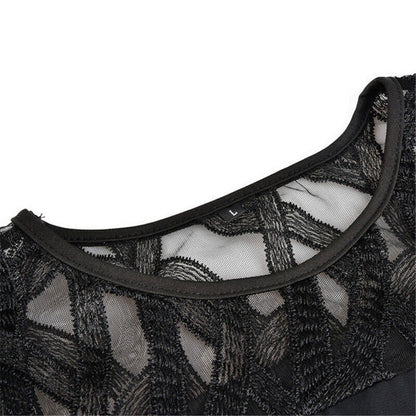 Dam Klänning Plus Size Elegant Festklänning med Spetsärmar och Midi Design