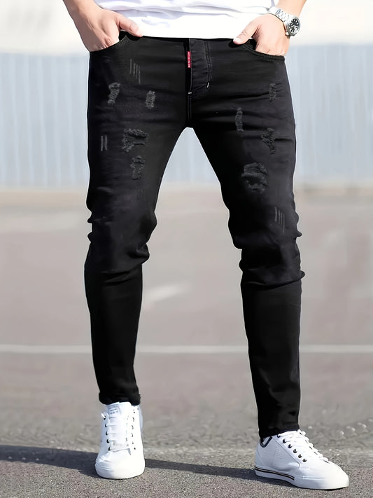 Max - Herr Skinny Jeans med Rivna Detaljer