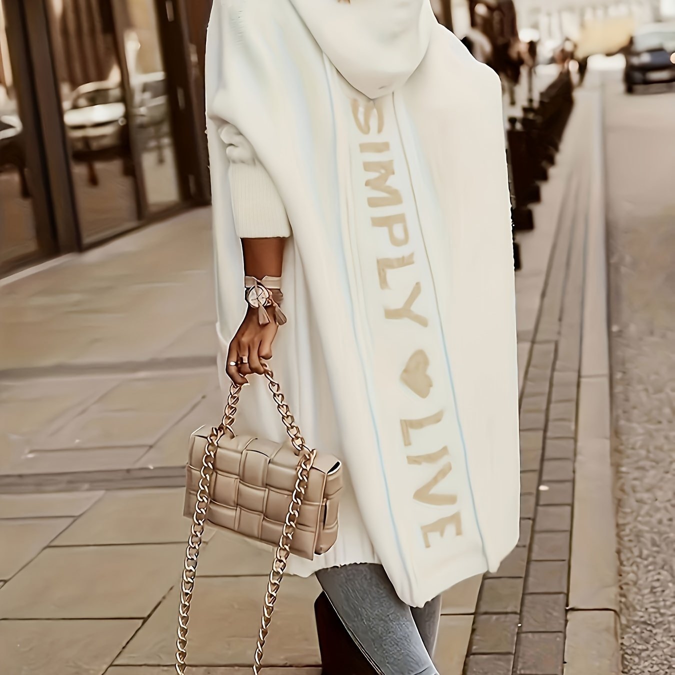 Elvira - Lång Hooded Cardigan med Textdetalj
