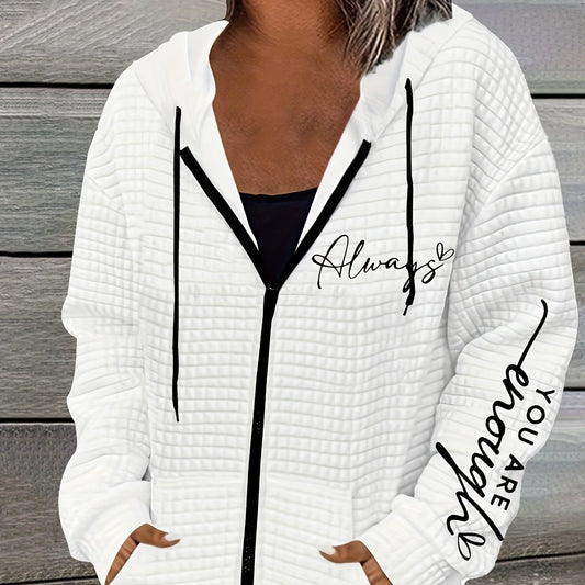 Alva - Hoodie med Inspirerande Text och Dragkedja