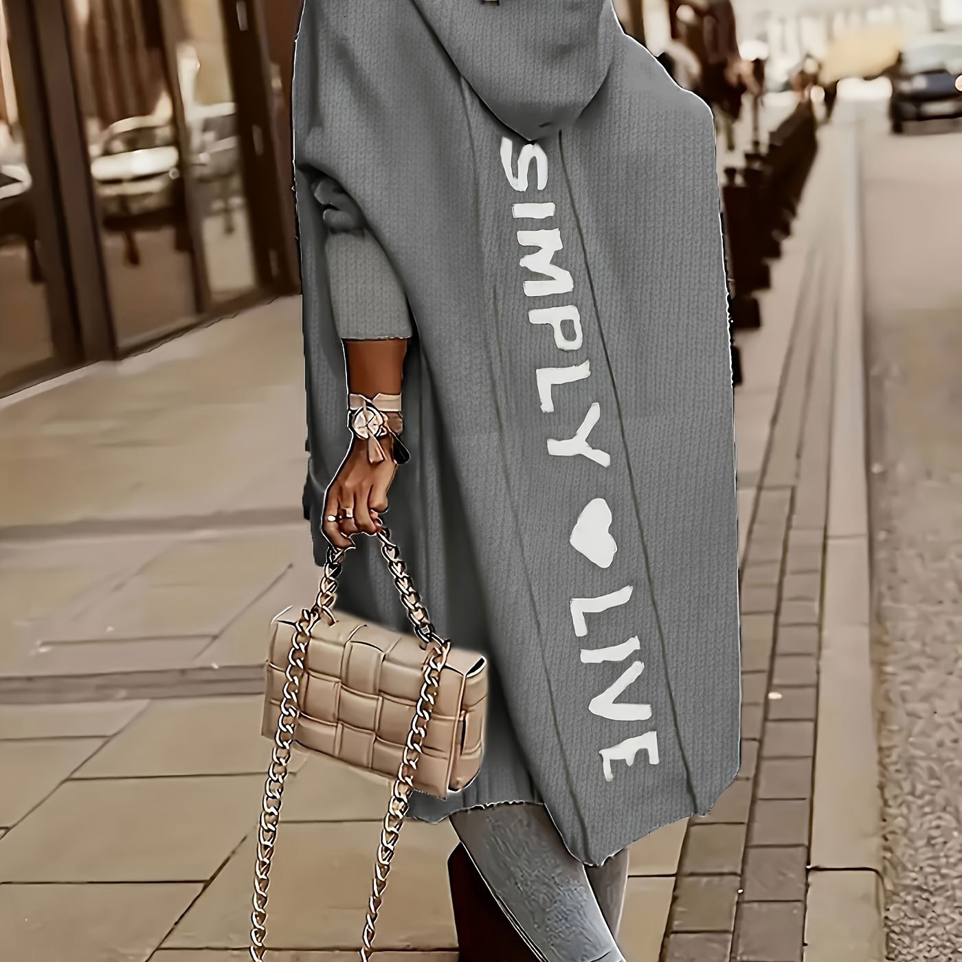 Elvira - Lång Hooded Cardigan med Textdetalj