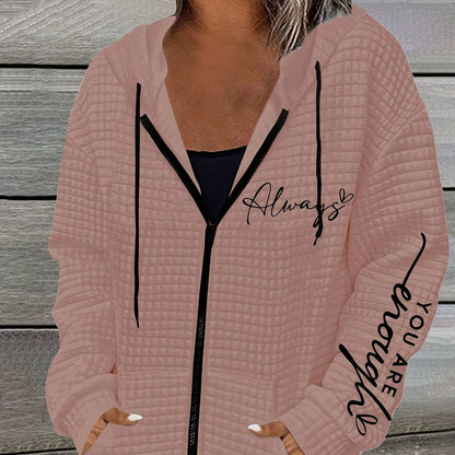 Alva - Hoodie med Inspirerande Text och Dragkedja
