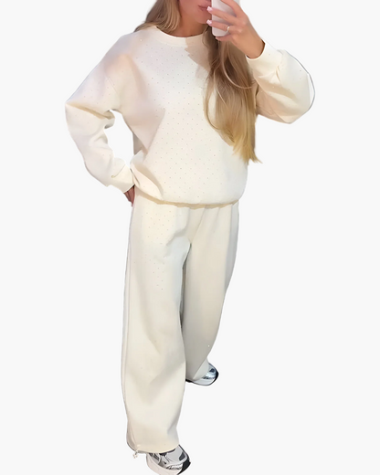 Dam Set Loungewear Avslappnad Stil med Glittrande Prickar – Perfekt för Hemma och Vardag