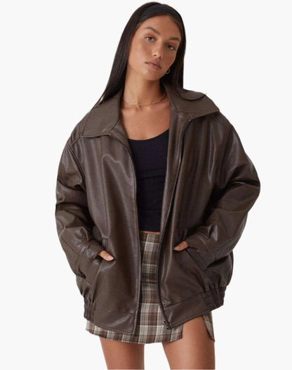 Damjacka – Oversize PU-konstläderjacka för trendigt vardagsbruk och kvällsoutfits