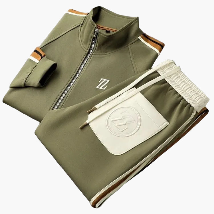 Herr Träningsset – Sportig 2-delad Dress med Jacka och Byxa, Modern Fritidsstil